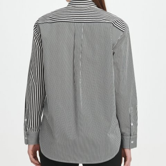 DKNY | Black & White Stripe Color-Block Button-Up - Picture 2 of 8